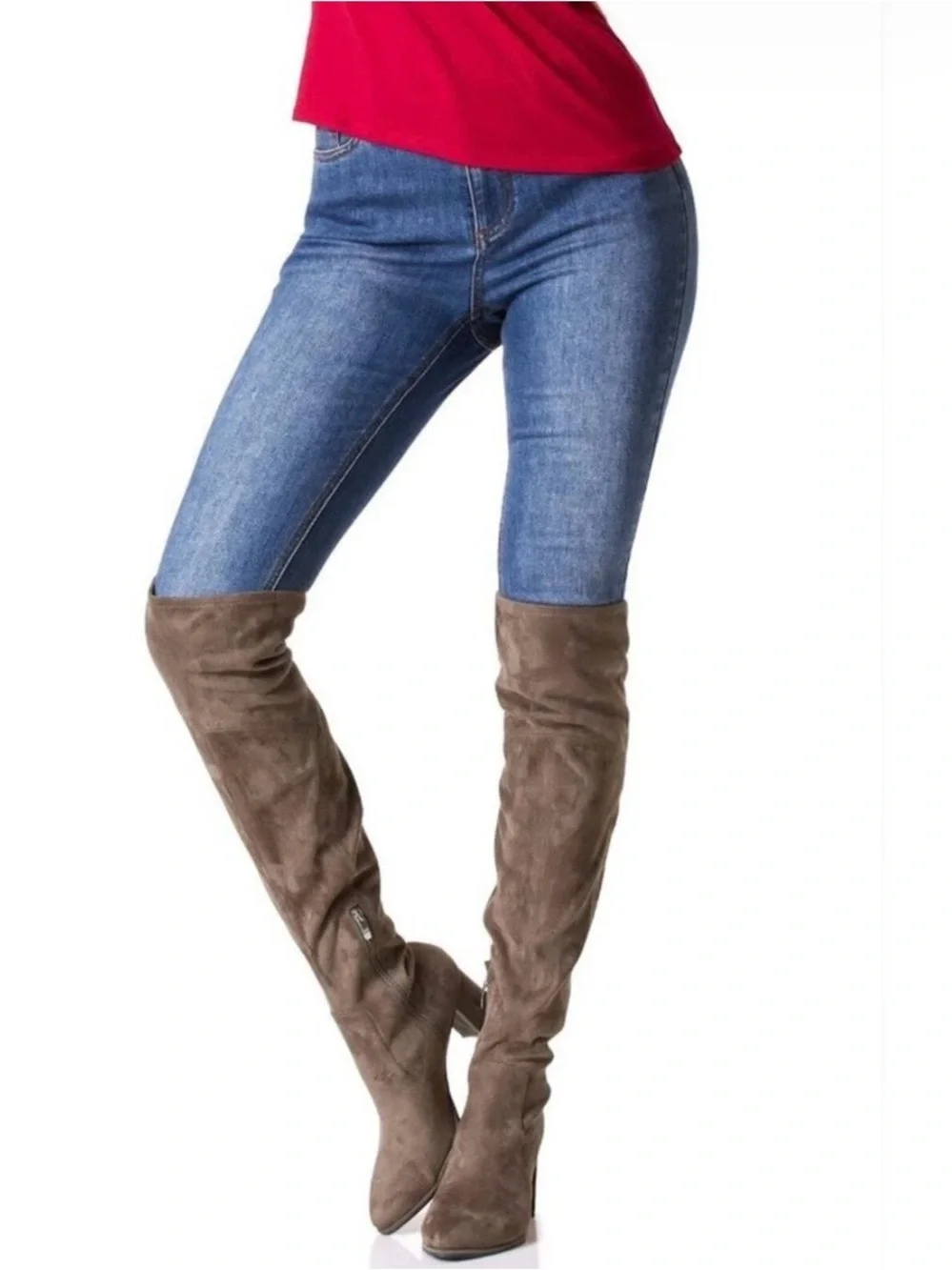 Marc Fisher Over-the-Knee Suede Block Heel Boots - Taupe